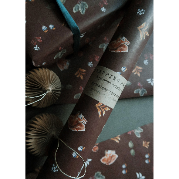 Set de 3 papiers cadeaux kraft -  Noël floral marron