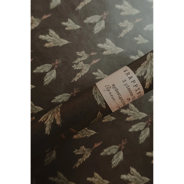 Set de 3 papiers cadeaux kraft -  Branches vertes