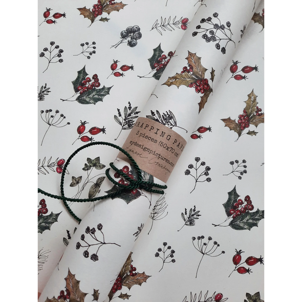 Set de 3 papiers cadeaux kraft - Motifs floraux hiver