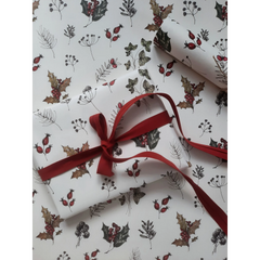 Set de 3 papiers cadeaux kraft - Motifs floraux hiver