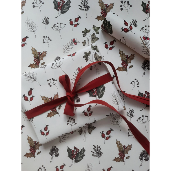 Set de 3 papiers cadeaux kraft - Motifs floraux hiver