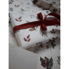 Set de 3 papiers cadeaux kraft - Motifs floraux hiver