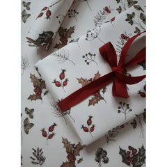 Set de 3 papiers cadeaux kraft - Motifs floraux hiver