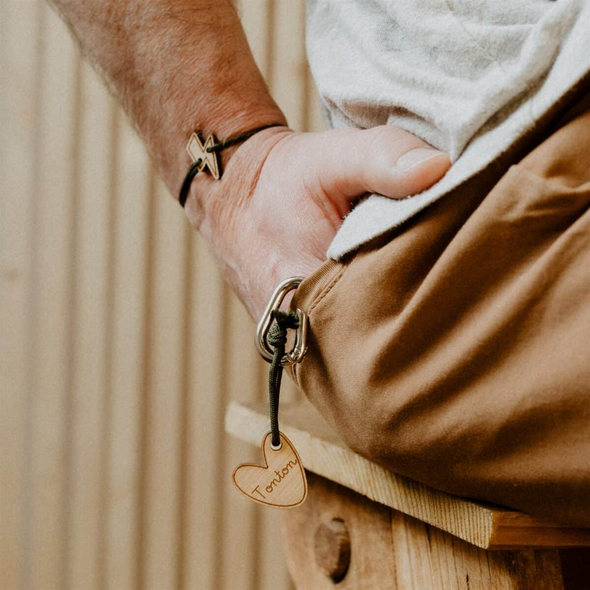 Porte-clés en bois - Coeur Tonton