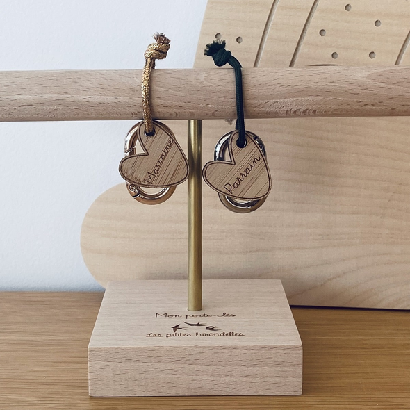 Porte-clés en bois - Coeur Marraine