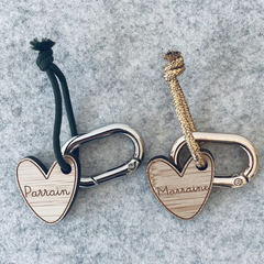 Porte-clés en bois - Coeur Marraine