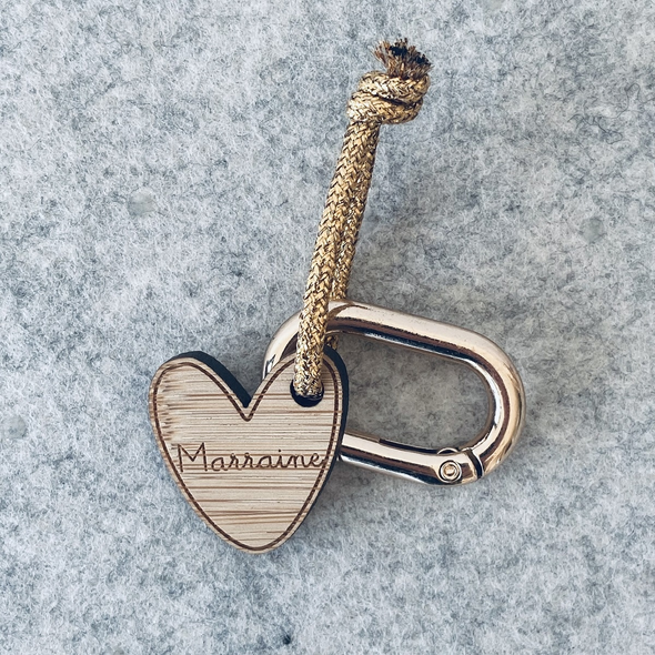 Porte-clés en bois - Coeur Marraine
