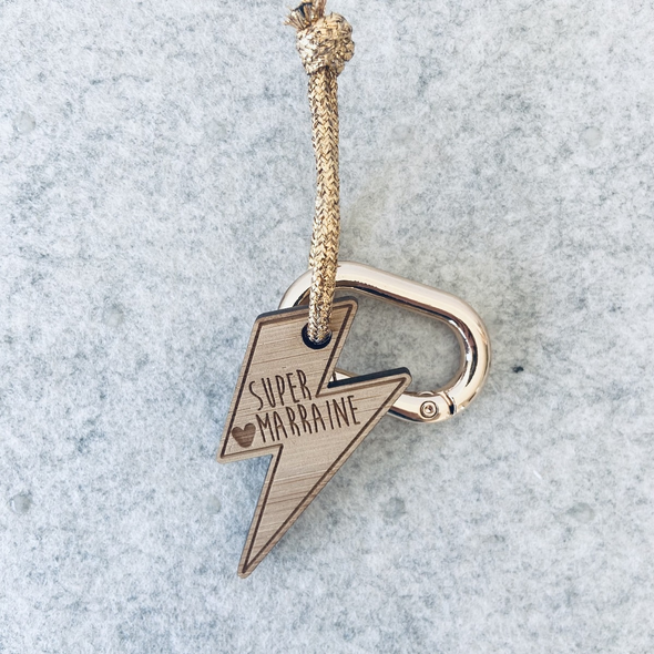 Porte-clés en bois - Super Marraine