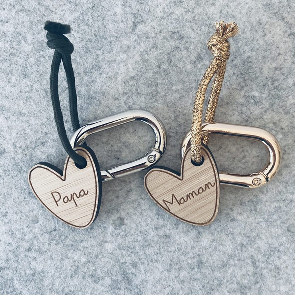 Porte-clés en bois - Coeur Maman