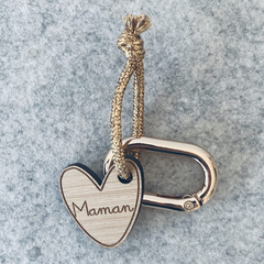 Porte-clés en bois - Coeur Maman