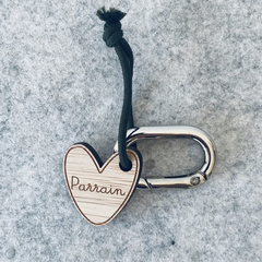 Porte-clés en bois - Coeur Parrain