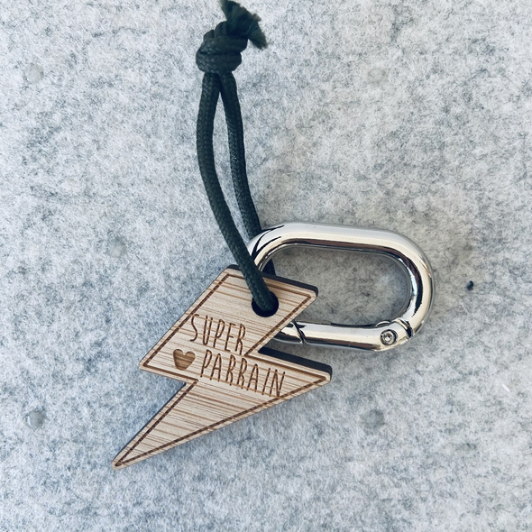 Porte-clés en bois - Super Parrain
