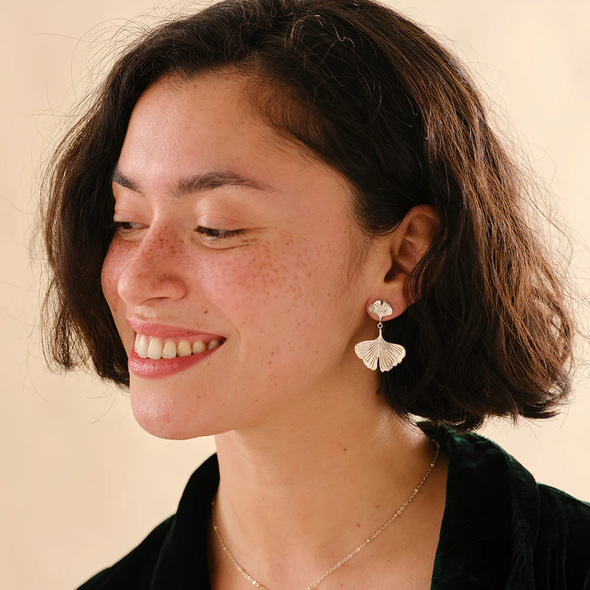 Boucles d'oreilles Longévité Ginkgo - Plaquées argent