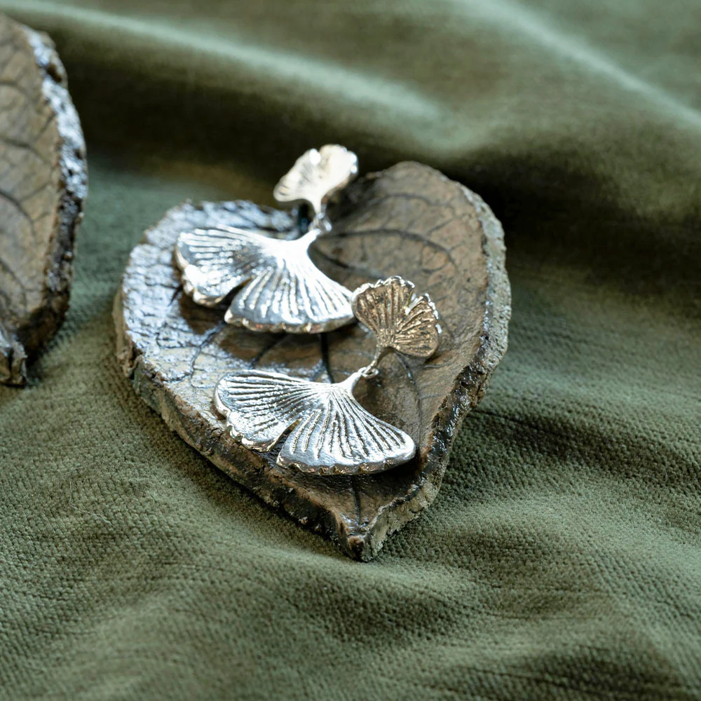 Boucles d'oreilles Longévité Ginkgo - Plaquées argent