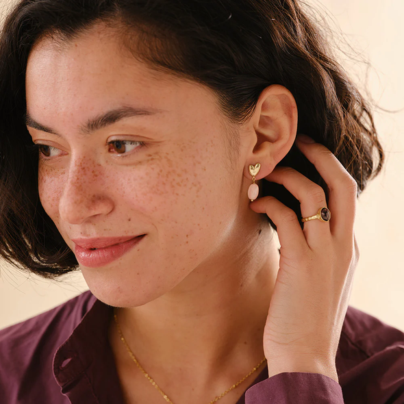 Boucles d'oreilles Céleste Quartz rose - Plaqué or