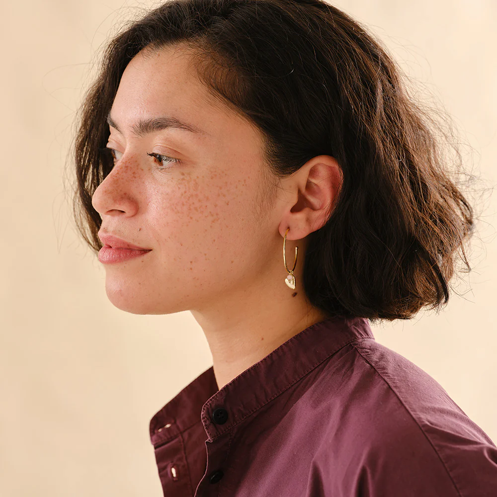 Boucles d'oreilles Solidarité Quartz rose - Plaqué or