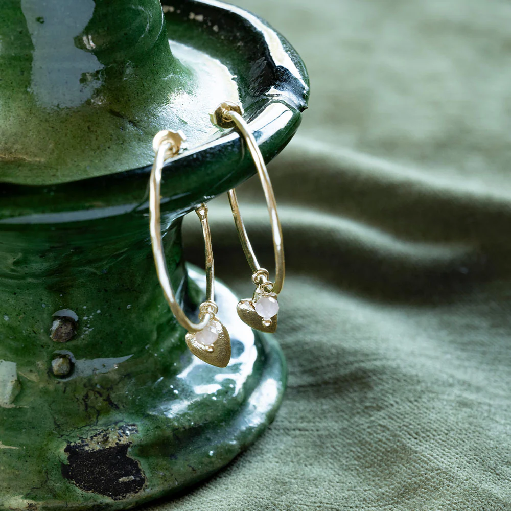 Boucles d'oreilles Solidarité Quartz rose - Plaqué or