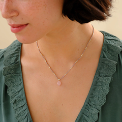 Collier Quartz rose - argenté