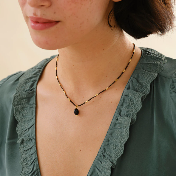 Collier Onyx noir - doré