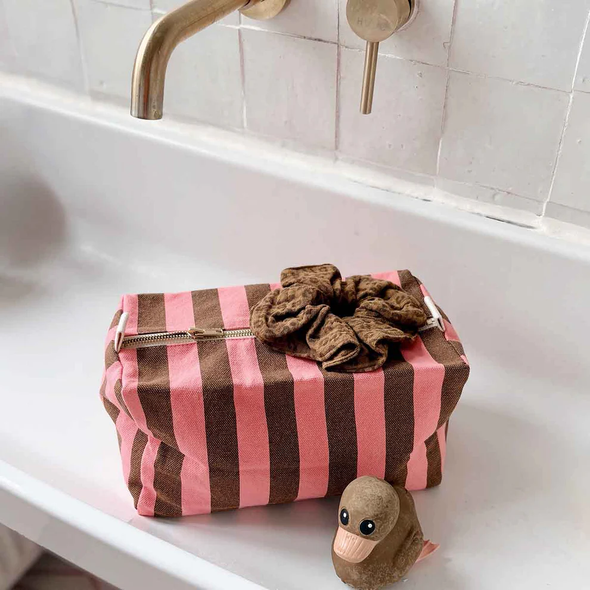 Trousse de toilette Vic - Rayures Funky Pink / Olive