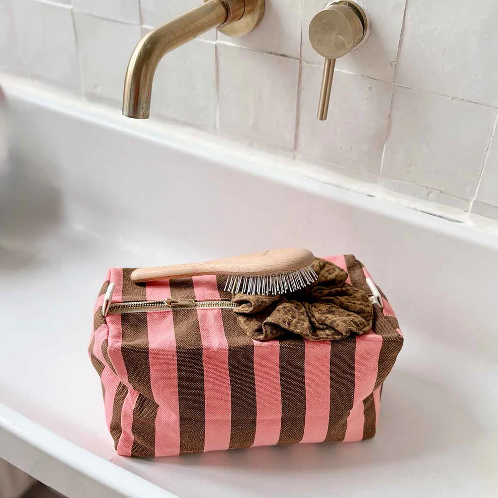Trousse de toilette Vic - Rayures Funky Pink / Olive