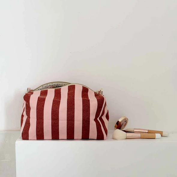 Trousse de toilette Vic - Rayures Brick / Chamallow