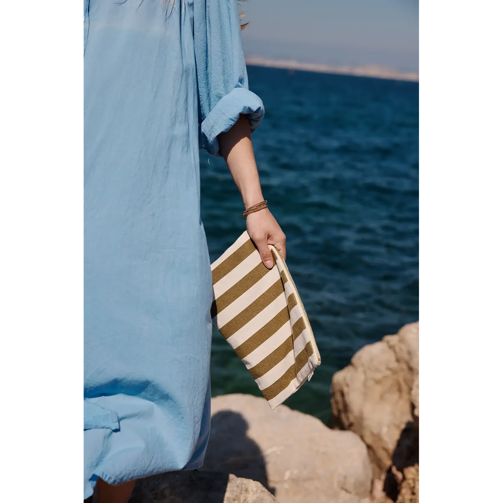 Pochette Lili - Rayures Olive / Greige