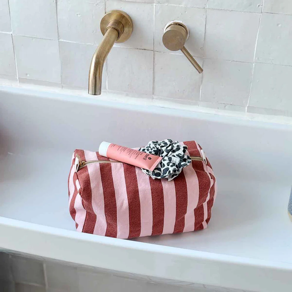 Trousse de toilette Vic - Rayures Brick / Pink