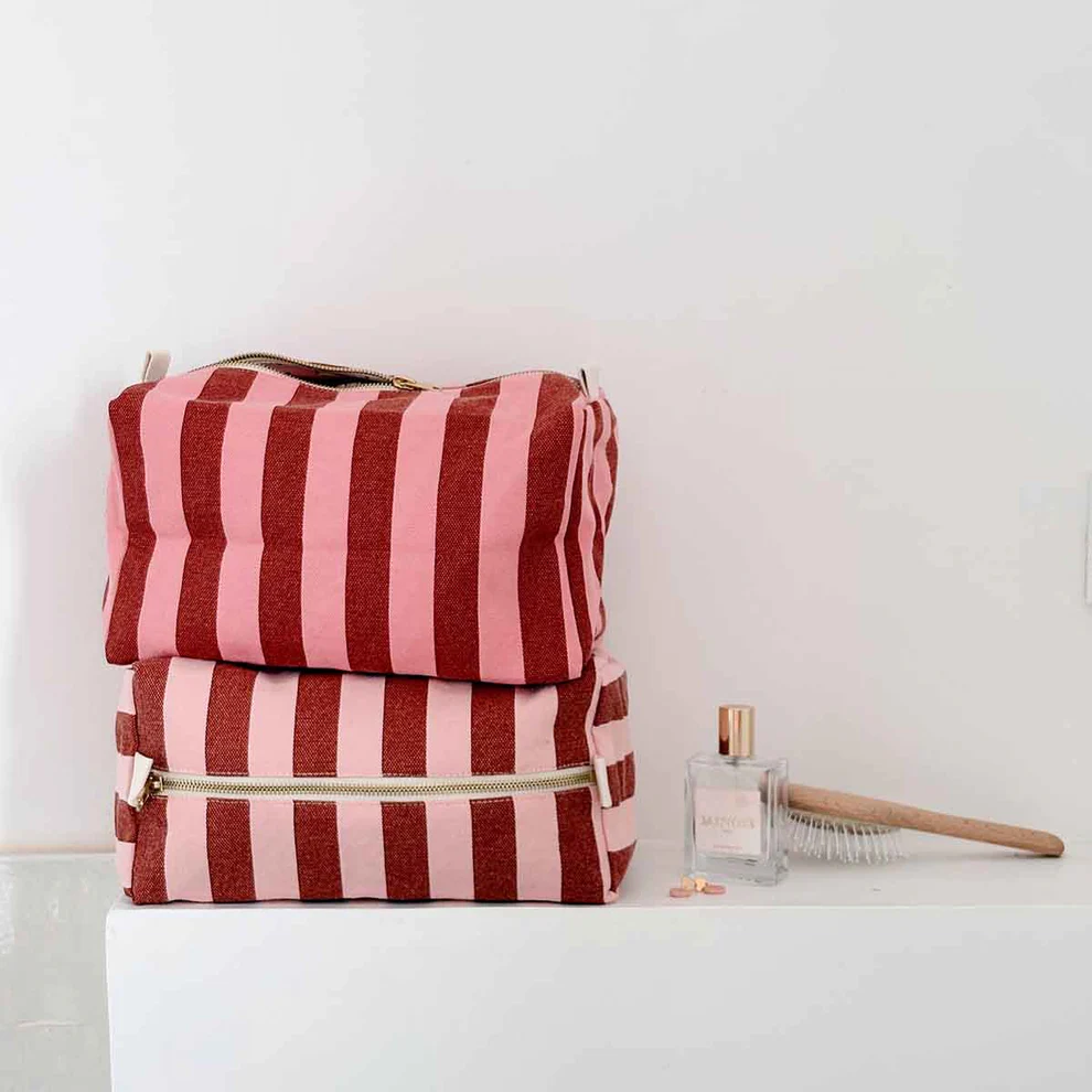 Trousse de toilette Vic - Rayures Brick / Pink