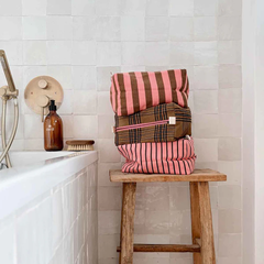 Trousse de toilette Vic - Rayures Brick / Pink
