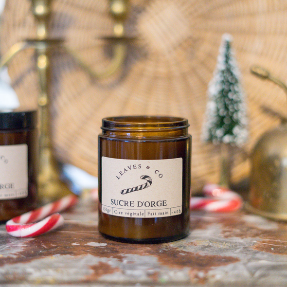 Bougie parfumée artisanale cire végétale pot ambré - Sucre d'orge
