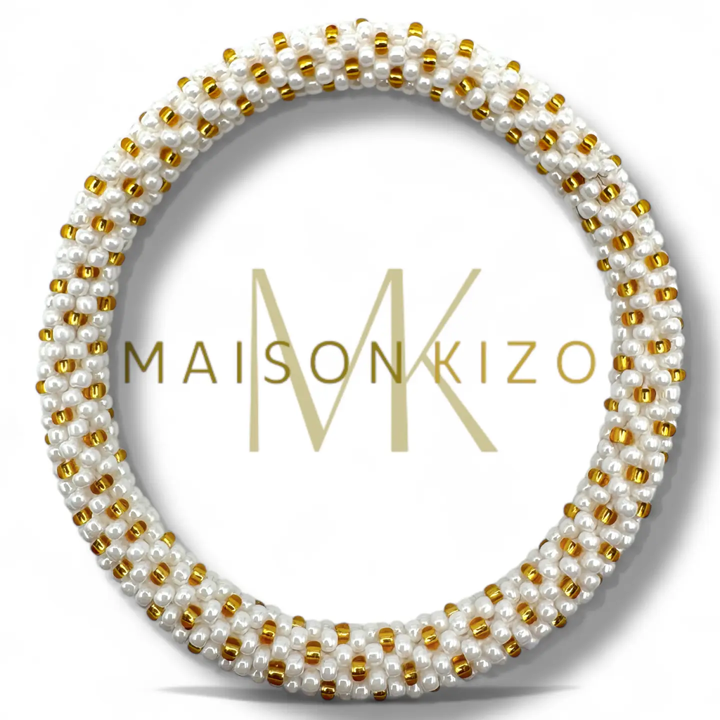 Bracelet népalais Blanc et or