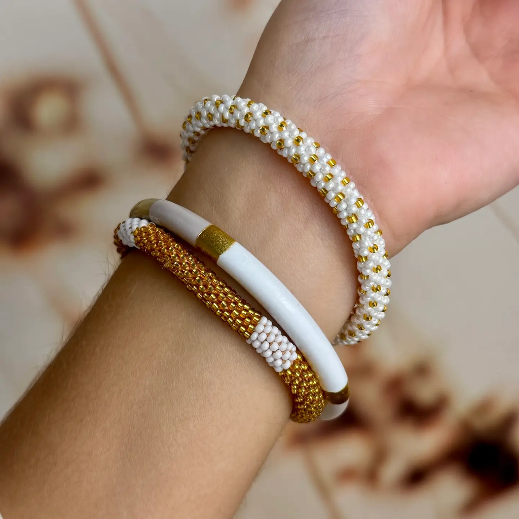 Bracelet népalais Blanc et or