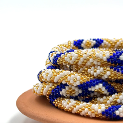 Bracelet népalais Blanc, or, bleu