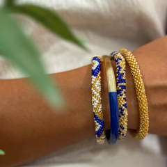 Bracelet népalais Blanc, or, bleu