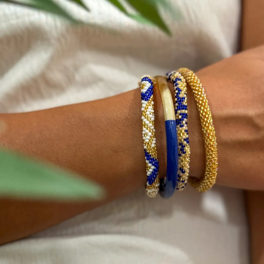 Bracelet népalais Blanc, or, bleu