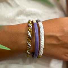 Bracelet népalais Blanc, parme, jaune moutarde