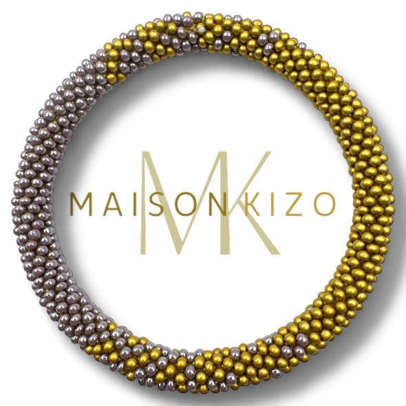 Bracelet népalais Taupe, jaune moutarde