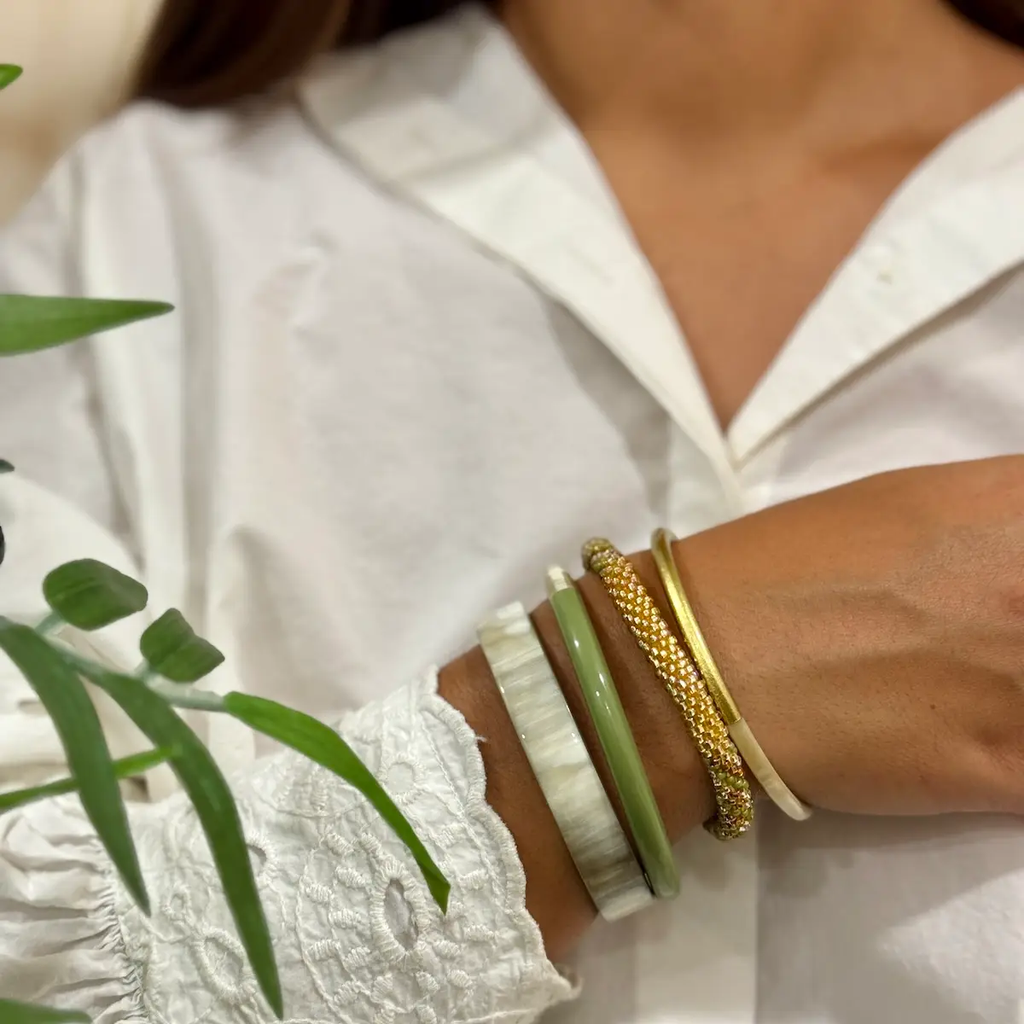 Bracelet népalais Vert tilleul, or