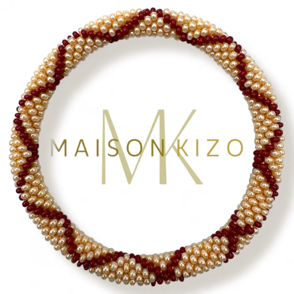 Bracelet népalais Bordeaux, beige