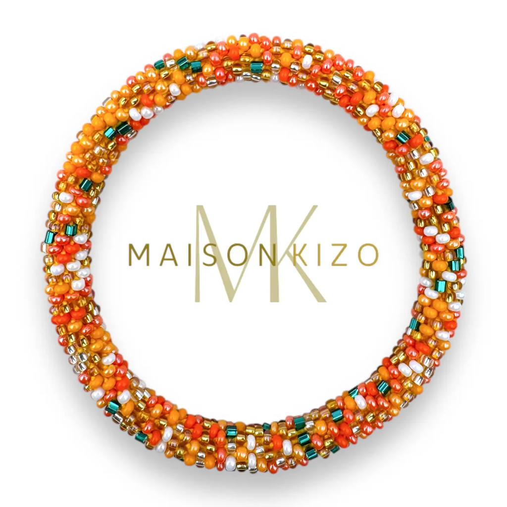 Bracelet népalais Orange, saumon, vert