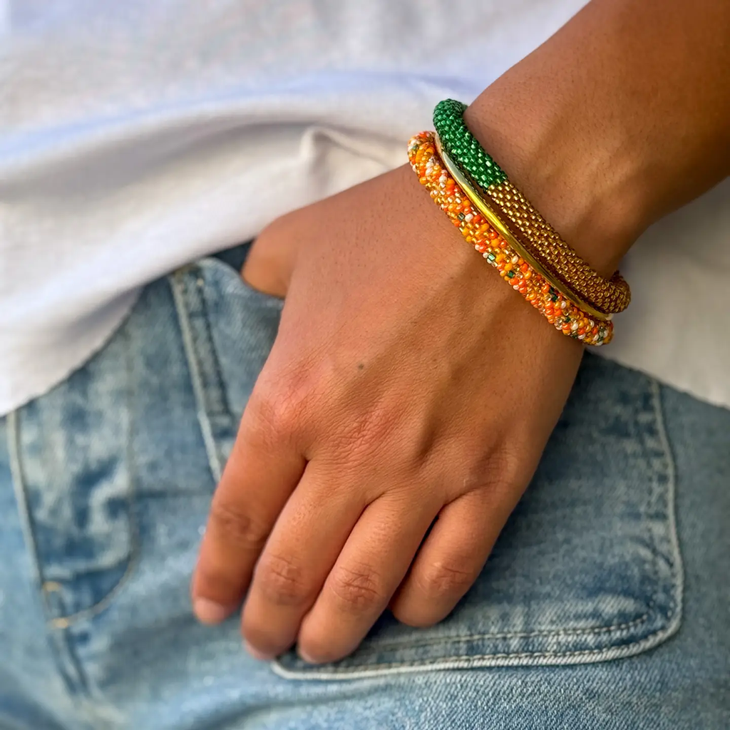 Bracelet népalais Orange, saumon, vert