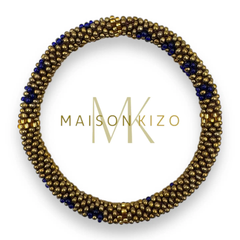 Bracelet népalais Or, fleurs bleues