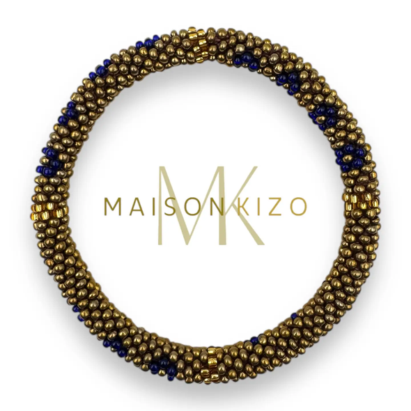 Bracelet népalais Or, fleurs bleues