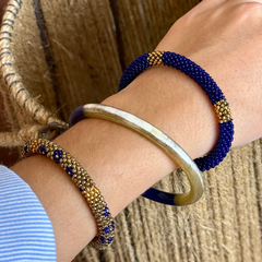 Bracelet népalais Or, fleurs bleues