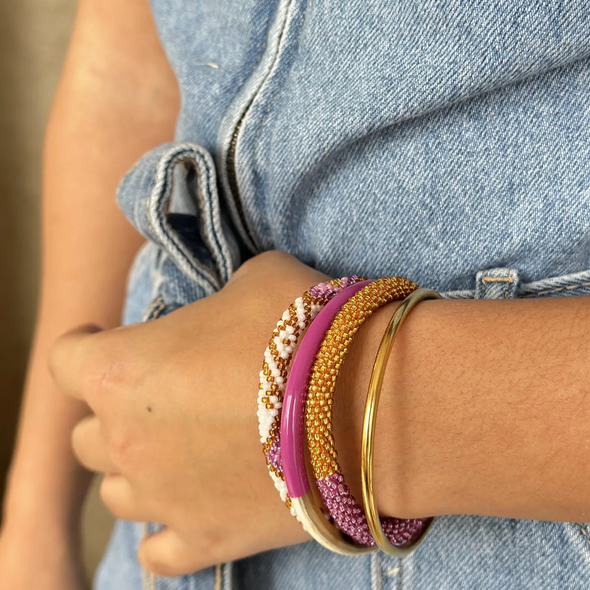 Bracelet népalais Cuivré, rose, blanc