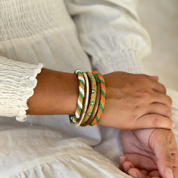 Bracelet népalais Orange, vert, or