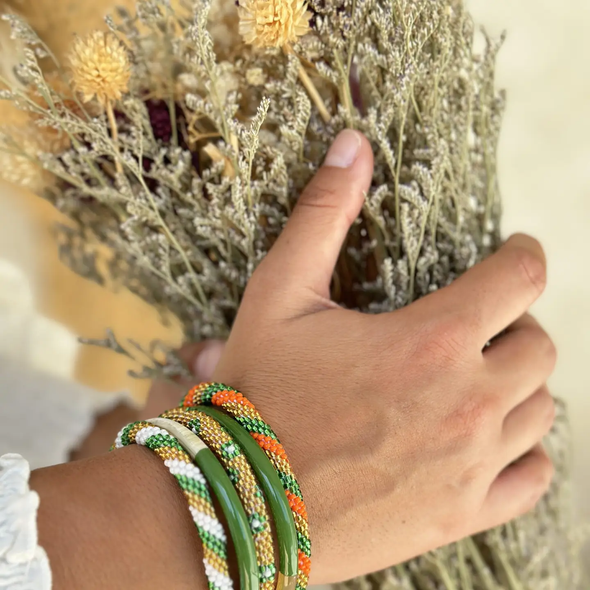 Bracelet népalais Vert, blanc, or