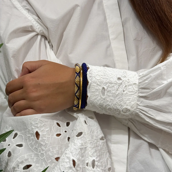 Bracelet népalais Bleu, beige, or