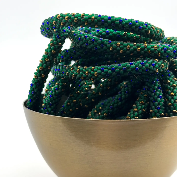 Bracelet népalais Vert, or, bleu - perles mates